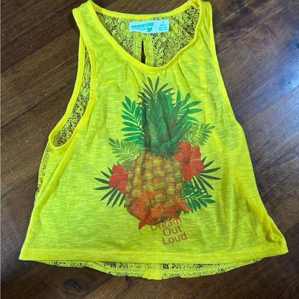 Selena Gomez Yellow Pineapple Lace Tank Top